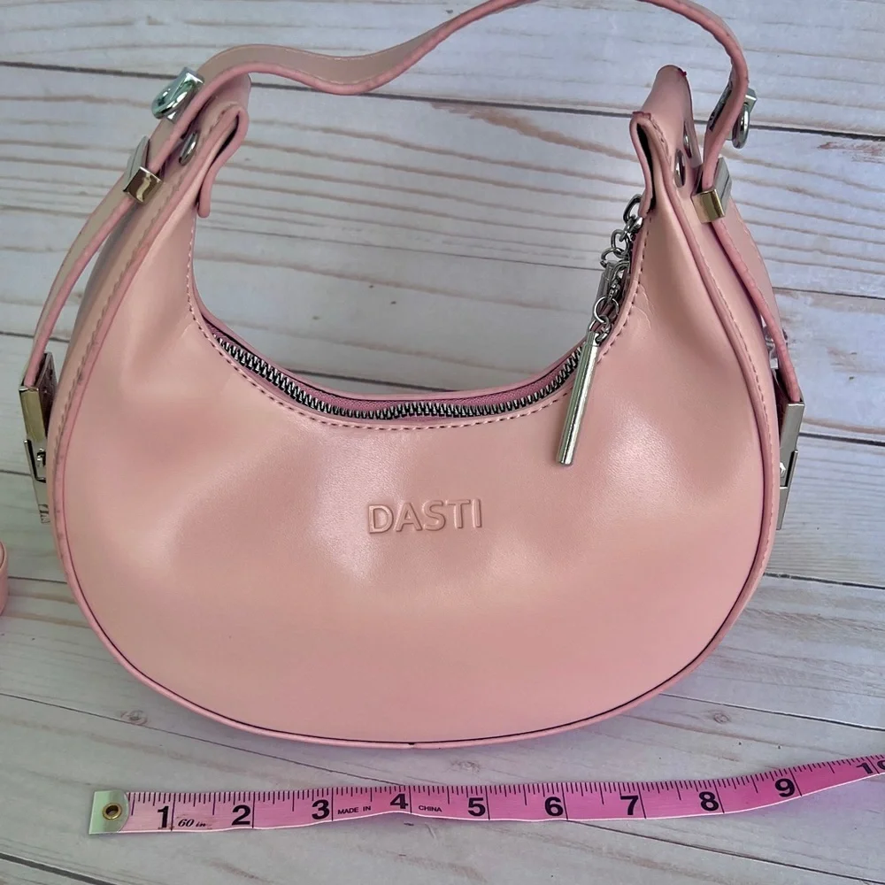 NWT Half-Moon Round Pink Barbie Color Small Purse Bag Women w Convertible Handle - Picture 7 of 9